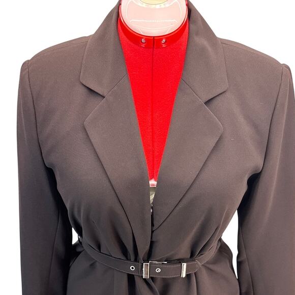 Mary McFadden Collection Vintage Brown Belted One Button Trench Coat Women 10 - Picture 5 of 9